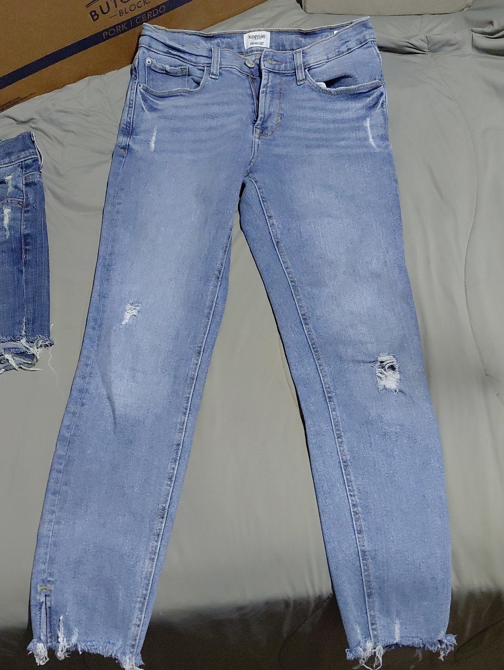 Kensie Light Blue Distressed Straight-Leg Jeans